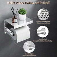 1 x RAW Customer Returns Toilet paper holder without drilling, stainless steel toilet paper holder without drilling with shelf, toilet paper holder toilet roll holder with 2 adhesive hooks. Adhesive installation and drilling installation  - RRP €14.99