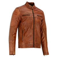 1 x RAW Customer Returns Leatherick Men s Genuine Distressed Leather Biker Jacket, Light Brown, Distress Brown DE NL SE PL, Alphanumeric, S, Regular, Regular  - RRP €107.96