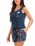 1 x RAW Customer Returns Marvmys Women s Short Summer Pajama Set Sleeveless Cute Printed Sleepwear with Drawstring and Pocket Navy Blue XL - RRP €23.99