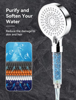 1 x RAW Customer Returns Magichome water-saving shower head, hand shower filter mineral stones and 5 jet types, pressure-increasing shower head with 3-layer filtration and additional stones, white, brushed - RRP €16.99