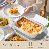 1 x RAW Customer Returns MALACASA, Bake.Bake series, large casserole dish 37.5 cm with 3 liters for 4-6 people, ceramic casserole dishes for lasagne, tiramisu, casseroles more, square - white - RRP €35.99