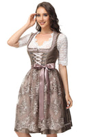 1 x RAW Customer Returns ELFIN ladies midi dirndl elegant traditional dress for Oktoberfest including lace dirndl apron, dark brown, 38 - RRP €111.92