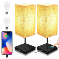 1 x RAW Customer Returns blonbar Set of 2 Bedside Lamps Touch Dimmable, Bedside Lamp with USB Charging Function, 3 Color Temperatures Fully Dimmable, 6W LED Fabric Shade Table Lamp for Children s Room, Bedroom, Living Room Square  - RRP €50.41