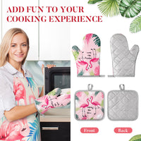 6 x Brand New Blulu 5 Pieces Flamingo Potholders and Oven Gloves Baking Aprons Set including Kitchen Apron 2 Pairs Heat Resistant Microwave Gloves 2 Pieces Potholders Kitchen Gift for Cooking Grilling Baking - RRP €96.78