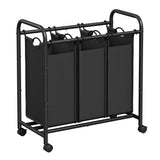 1 x RAW Customer Returns SONGMICS laundry basket 3 compartments, laundry collector with wheels, laundry sorter, laundry sorting system, laundry cart with handles, laundry bag, removable fabric bags, black LSF003B - RRP €35.8