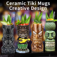 1 x RAW Customer Returns Tiki Mugs, 4 Pack Tiki Glasses for Cocktails Large Tropical Ceramic Mugs Hawaii Tiki Party Creative Cocktail Glass Bar Drinkware Premium Tropical Exotic Barware - RRP €55.93