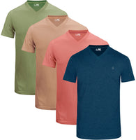 1 x RAW Customer Returns JRC 4 Pack Men s Short Sleeve V-Neck T-Shirts Casual V-Neck Tops Sage, Mid Night, Peach Amber, Rgby Tan, L  - RRP €37.99