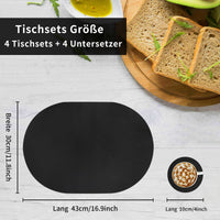 1 x RAW Customer Returns Placemats and coasters made of leather, washable placemats, washable placemats, table decoration, washable round placemat, place mats for kitchen dining table, set of 4 oval, black  - RRP €19.99