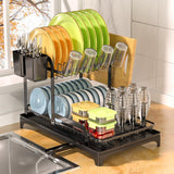 1 x RAW Customer Returns Yexati Large Capacity Dish Drainer Rack 2 Tier Dish Drying Holder with Drip Tray Anti-Rust Dish Rack for Kitchen Counter Plus Utensil Holder,Bottle Drainer,Black - RRP €35.84