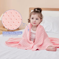 1 x Brand New FUNUPUP Blanket Cotton Baby Knitted Baby Blanket Soft Breathable Cotton Pink 100 x 75 cm  - RRP €16.37