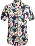 1 x Brand New SSLR Men s Short Sleeve Shirts Regular Fit Summer Casual Floral Style Small, Navy  - RRP €24.0