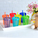 1 x RAW Customer Returns Youngever Pack of 7 children s cups with straws, 7 reusable plastic toddler cups with lids and straws in 7 different colors - RRP €17.12