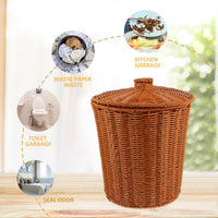 1 x RAW Customer Returns TOYANDONA Rattan Trash can Woven basket with lid Wicker basket Wastepaper basket Storage basket for home bathroom kitchen - RRP €29.45