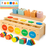 1 x RAW Customer Returns JUSTWOOD Montessori Matching Wooden Toys for Preschoolers 3-6 Years, Shape and Color Sorting Box for Boys and Girls, Wooden Stacking Toys Including Geometric Blocks and Math Counters - RRP €24.99