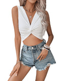 1 x RAW Customer Returns GORGLITTER Crop Top with Twist Women s Summer Tank Top Sexy Crop Shirt V Neck Sleeveless Tops White M - RRP €24.19