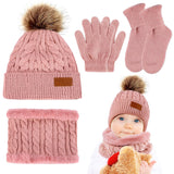 1 x RAW Customer Returns Baby Winter Gloves Set, Warm Winter Gloves Set, Scarf, Baby Knitted Socks Set, for Kids, 3-9 Years Pink , Color Pink., 20 17 3.5cm - RRP €24.0