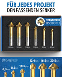 1 x RAW Customer Returns STONE REEF professional countersink set made of HSS steel 6 pieces including storage box - metal countersink, metal countersink, countersink set, metal countersink, wood countersink, wood countersink, wood countersink - RRP €20.16