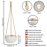 1 x RAW Customer Returns BELLE VOUS hanging pot for plants made of ceramic white for indoor outdoor - hanging flower pot 69cm -flower pot ceramic hanging plants pot flower pots for hanging with rope as decoration in the garden wall decoration - RRP €32.69