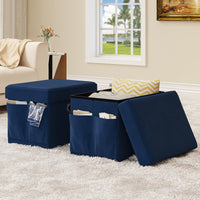 1 x RAW Customer Returns YITAHOME Bench with storage space Foldable 40x31x31cm x2 in velvet blue - Seat cube with storage space and lid with velvet cover - Seat cube footrest foldable storage box chest stool - RRP €32.99