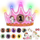 12 x Brand New COZCLAM Birthday Crown Girl Boy Birthday Hat Kids Gift for Children s Birthday 1-9 with Changeable Number Badges and Light Birthday decoration - RRP €230.4