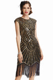 1 x RAW Customer Returns BABEYOND Women s Dress Full of Sequins 20s Style Round Neck Inspired by Great Gatsby Costume Dress M Fits 72-82 cm Waist 90-100 cm Hips , Gold and Black  - RRP €54.6