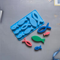 1 x Brand New Atsmoce 2 pieces silicone fish mold, fish molds silicone for communion decoration, fish silicone mold for soap, 8 grid fish silicone molds, decoration for communion communions baptisms blue 2  - RRP €20.4