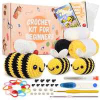 1 x RAW Customer Returns Aeeque animal crochet set for beginners, complete crochet set animals, 3 bees, starter crochet animal set for adults, animal crochet set with instructions, 3.5mm crochet hooks, crochet yarn - RRP €17.03