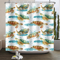 1 x Brand New SDOTPMT 180x180cm Sea Turtle Shower Curtain Starfish Seaweed Ocean Nautical Bath Curtain Underwater World Marine Animal Bathtub Curtain for Kids Bathroom Polyester Waterproof with Hooks - RRP €20.29