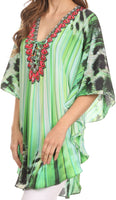 1 x Brand New Sakkas KF2020768AT - Balloon Top Tallulah Large Circle Blouse Poncho Top with Tie Neck Enclosure with Beading - Bright Green Multi - OS - RRP €51.99