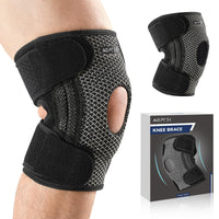 1 x RAW Customer Returns AGPTEK Sports Knee Brace, Lightweight and Breathable Knee Brace with Lateral Stabilizers and Rubber Pad for Patella, Dynamic Support for Sports and Training, L - RRP €25.56