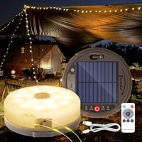 1 x RAW Customer Returns HELESIN 12.8M 128 LED Camping String Lights Rollable, Solar USB Charging Camping Lamp Portable 3600mAh, Solar Camping Light Dimmable 5 Lighting Modes for Camping Party Garden Decoration - RRP €36.29