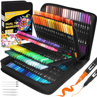 1 x RAW Customer Returns Lyuvie 158 Watercolor Markers, Double Fine Tip Brush with Black Case, Lettering Kit for Girls Mandalas Adults Draw Letters Easter Christmas - RRP €31.85