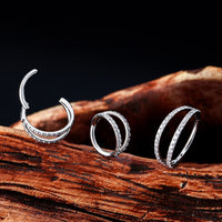 1 x RAW Customer Returns OUFER Body Piercing Helix Earrings Hoop Double Line Clear CZ Paved Septum Ring Cartilage Earrings 16G 316L Stainless Steel Daith Earring Helix Piercing Jewellery - RRP €20.16