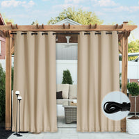 1 x RAW Customer Returns PONY DANCE set of 2 outdoor curtains, wind protection balcony curtain with eyelets and concealed loops, sun protection curtain, outdoor curtains with fixed ropes, H 243 x W 132 cm, Bisccoti Beige - RRP €50.95