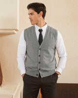 1 x RAW Customer Returns Kallspin Men s Cardigan Vest with V-Neck and Buttons in Wool Blend Light Grey 2XL  - RRP €33.96