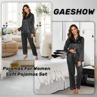 1 x RAW Customer Returns Gaeshow Women s Silk Satin Pajamas Set Long Sleeve Sleepwear Loungewear All Seasons Size 8 Black - RRP €24.91