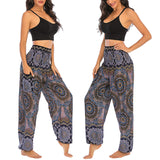 1 x RAW Customer Returns Nuofengkudu Women s Thai Hippie Pants High Waist with Pocket Boho Prints Baggy Comfortable Harem Pants Indian Yoga Pants Summer Beach X-Dark Blue Flower  - RRP €23.99