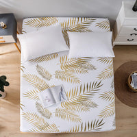 1 x RAW Customer Returns Fitted sheet 140x200 cm - Gold leaves pattern - Fitted sheet up to 30 cm mattress height - Bed sheet soft polyester microfiber white - RRP €17.14