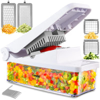 1 x RAW Customer Returns Geeldel Vegetable Cutter, Vegetable Slicer for Dicing Sticks, Onion Cutter Vegetable Cutter with Replaceable Blades, Grater for Vegetables, Vegetable Chopper Dicer, Manual Kitchen Aid 4 in 1, White  - RRP €36.99