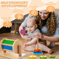 1 x RAW Customer Returns JUSTWOOD Montessori Wooden Spinning Drum Stacking Toy for Infant 6-12 Months Rainbow Stacker Spinning Drum Learning Toy for Toddlers Gift for Baby Boys Girls Ages 1 Year and Up - RRP €27.22