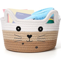 1 x RAW Customer Returns Zopeal Cat Basket Braided Storage Basket Organizer with Ears Cute Decorative Pet Toy Basket Cat Dog Cotton Rope Basket for Gift White Khaki Brown, 8.3 x 4.7 inches  - RRP €17.14