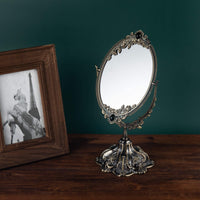 1 x RAW Customer Returns Feyarl 28.5 cm Oval Vintage Makeup Mirror Floral Table Mirror with Stand Double Sided Rotating Decorative Mirror Mother Gift Bronze  - RRP €32.99