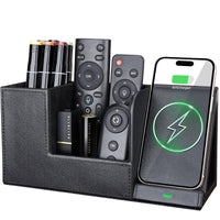 1 x RAW Customer Returns LADSTAG Pen Holder Desk Organizer with Inductive Charging Station, Office Organizer Office Supplies 10W Wireless Charge for iPhone 14 13 12 11 Pro Max and Samsung Galaxy S23 S22 S21 S20 S9 Black Leather  - RRP €33.17