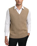 1 x RAW Customer Returns Kallspin Men s Knitted Vest Cardigan Sleeveless Cable Knit V-Neck Wool Blend Coffee, 2XL  - RRP €34.99