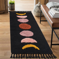 1 x RAW Customer Returns LINROMIA Carpet Runner Hallway Long 60x150 cm, Boho Black Moon Tufted Cotton Carpet with Woven Tassels, Washable Carpet for Bathroom Kitchen Living Room Bedroom Hallway Dining Room - RRP €35.99