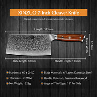 1 x RAW Customer Returns XINZUO Cleaver Damascus Steel 18cm Chinese Chef s Knife, High Quality Professional Cleaver Sharp Blade Kitchen Knife, Gift Box, with Rosewood Handle - Yu Series - RRP €125.99