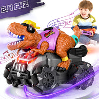 1 x RAW Customer Returns maysida remote controlled car dinosaur from 3 4 5 6 7 8 years gift for children, 2.4 GHz dinosaur car toy, RC car with spray mist, music, LED lights - RRP €39.99