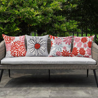 1 x Brand New Waterproof Linen Cushion Cover Decorative Pillowcases 45x45cm Red and Gray Flower Square Cushion Covers 4 Pieces for Sofa Bed Living Room Garden Outdoor Outdoor - RRP €22.8