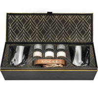 1 x RAW Customer Returns Whiskey Stones Gift Set - 6 Handcrafted Premium Granite Stones, 2 Exceptional Crystal Glasses, Hardwood Presentation and Storage Tray, Elegant Gift Box with Gold Foil - RRP €49.98