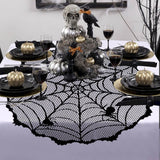 1 x Brand New RDWESZOD Round 40 102cm Halloween Tablecloth, Lace Spider Web Black Tablecloth for Halloween Table Decoration - RRP €19.2